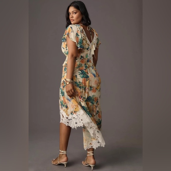 NWT By Anthropologie V-Neck Ruffle Lace Slip Dress - Picture 6 of 9